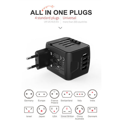 Universele reisstekker met 4 USB-poorten