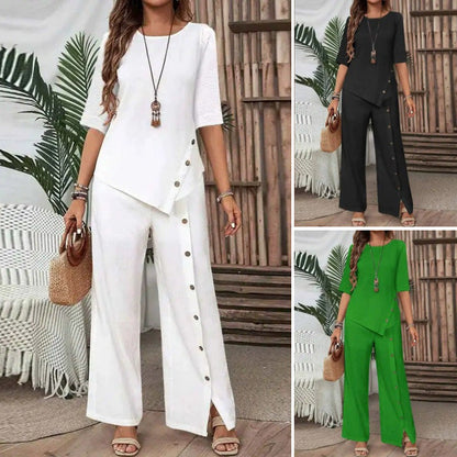 Dames kledingset met asymmetrische zoom en wijde broek
