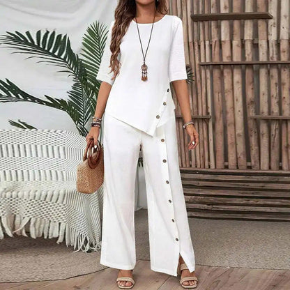 Dames kledingset met asymmetrische zoom en wijde broek