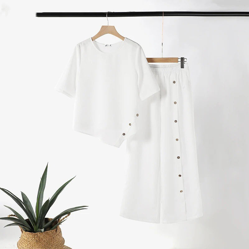 Dames kledingset met asymmetrische zoom en wijde broek