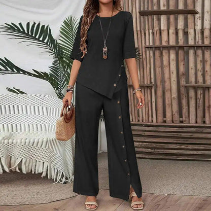 Dames kledingset met asymmetrische zoom en wijde broek