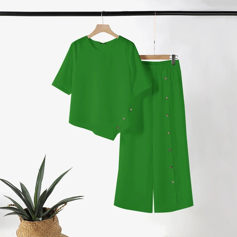 Dames kledingset met asymmetrische zoom en wijde broek