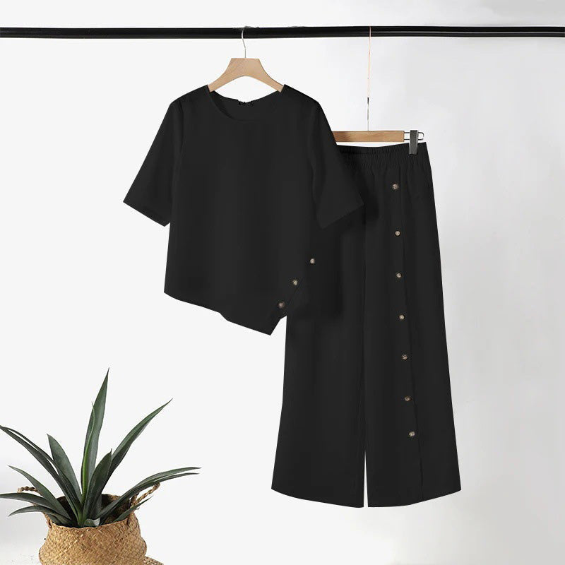Dames kledingset met asymmetrische zoom en wijde broek