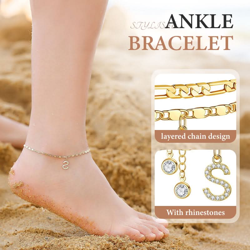 Gelaagde gouden enkelband met strass