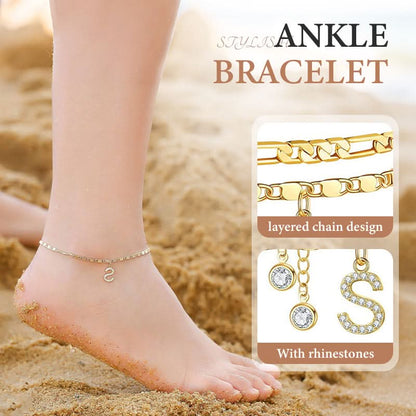 Gelaagde gouden enkelband met strass