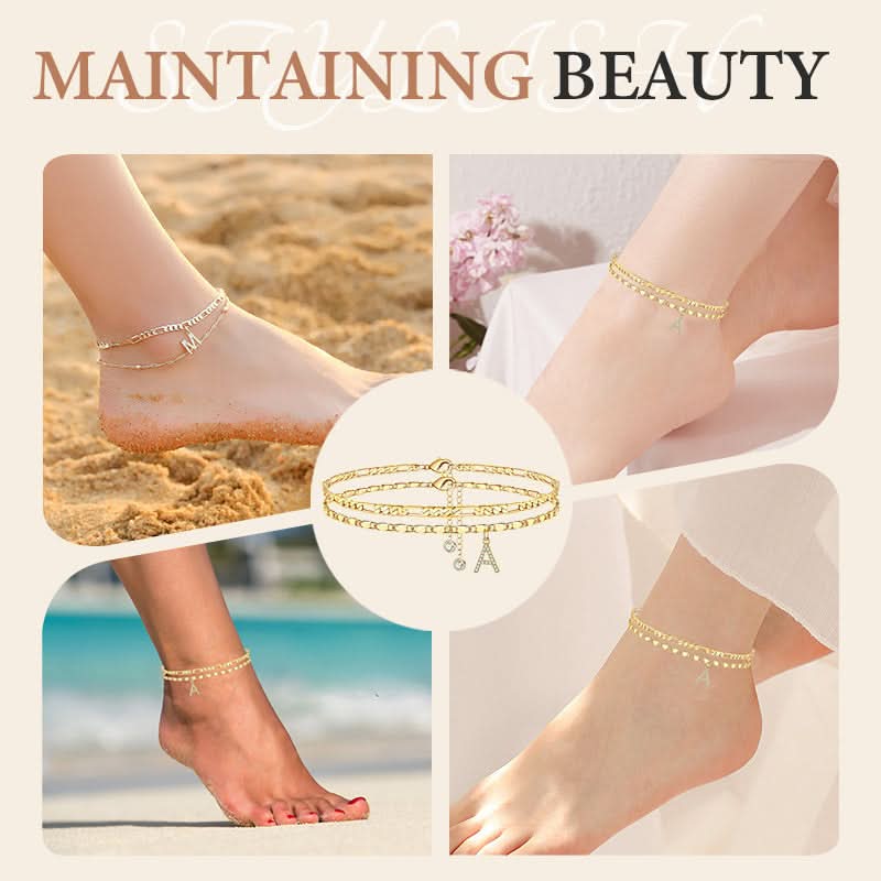Gelaagde gouden enkelband met strass