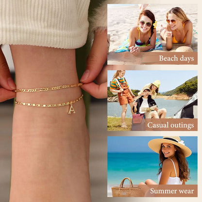 Gelaagde gouden enkelband met strass