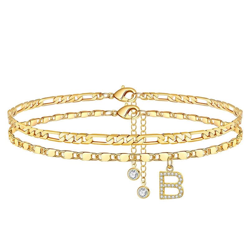 Gelaagde gouden enkelband met strass