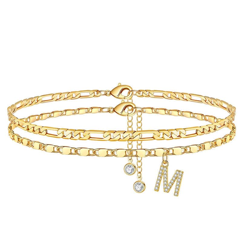 Gelaagde gouden enkelband met strass