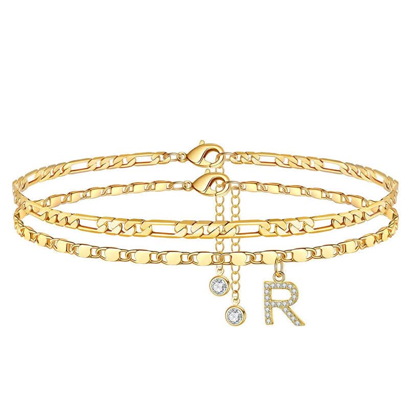 Gelaagde gouden enkelband met strass