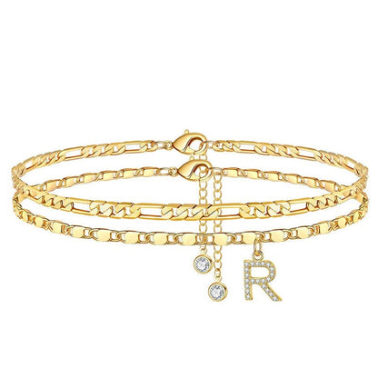 Gelaagde gouden enkelband met strass