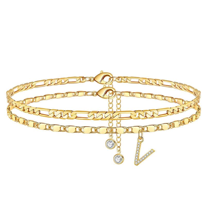 Gelaagde gouden enkelband met strass