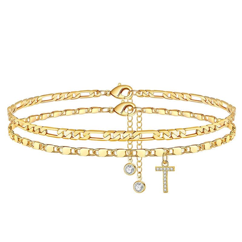 Gelaagde gouden enkelband met strass