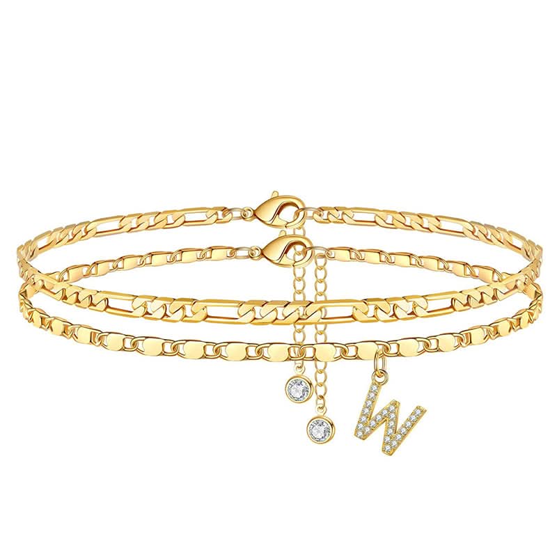 Gelaagde gouden enkelband met strass