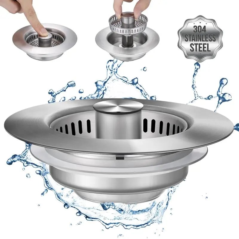Rvs gootsteenafvoerzeef met 3-in-1 geurfilter