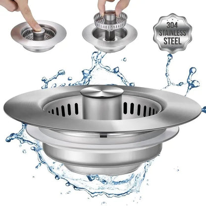 Rvs gootsteenafvoerzeef met 3-in-1 geurfilter