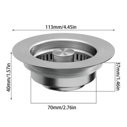 Rvs gootsteenafvoerzeef met 3-in-1 geurfilter