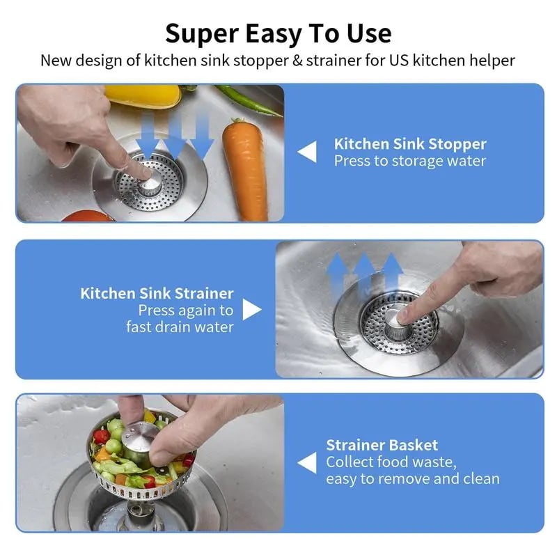 Rvs gootsteenafvoerzeef met 3-in-1 geurfilter