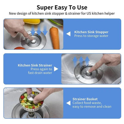 Rvs gootsteenafvoerzeef met 3-in-1 geurfilter
