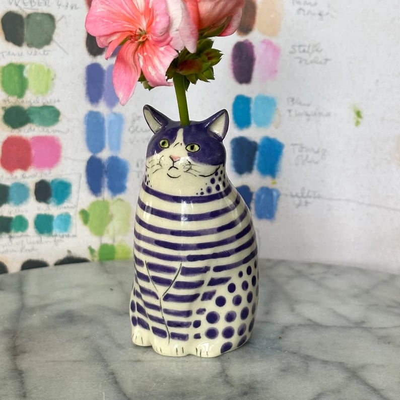 Keramische Kattenvaas met Stippenmotief