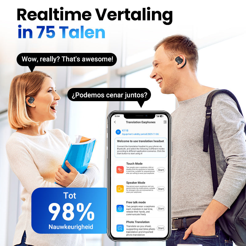 Draadloze bluetooth taalvertaler oordopjes met oplaadcase