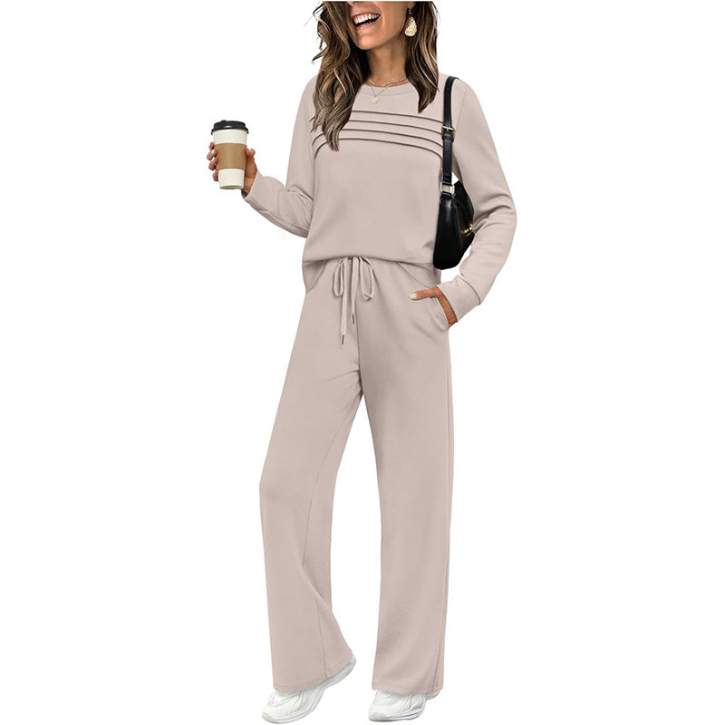 Casual dames set met top en broek met trekkoord
