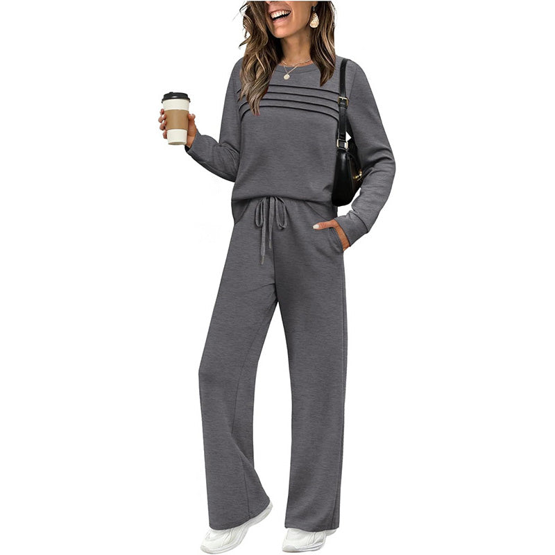 Casual dames set met top en broek met trekkoord