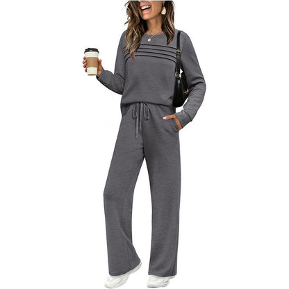 Casual dames set met top en broek met trekkoord