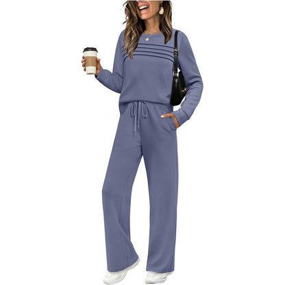 Casual dames set met top en broek met trekkoord