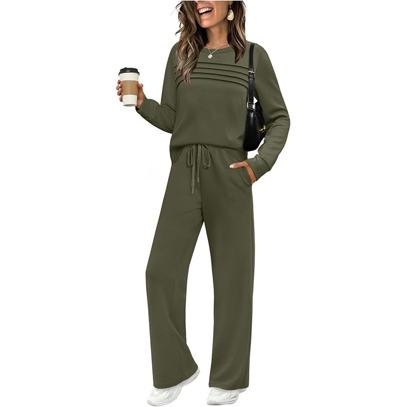 Casual dames set met top en broek met trekkoord