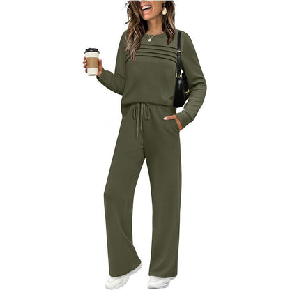 Casual dames set met top en broek met trekkoord