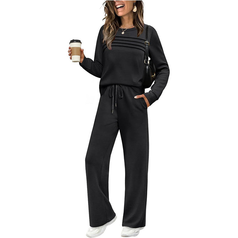 Casual dames set met top en broek met trekkoord