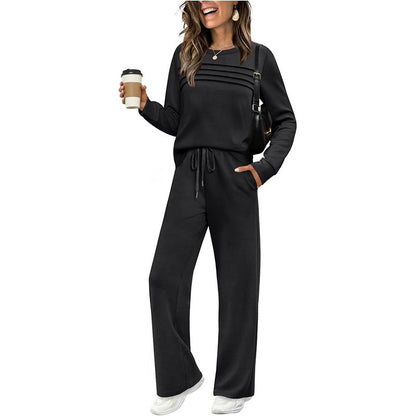 Casual dames set met top en broek met trekkoord
