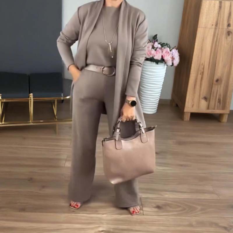 Elegante driedelige dames set met lang vest top en broek