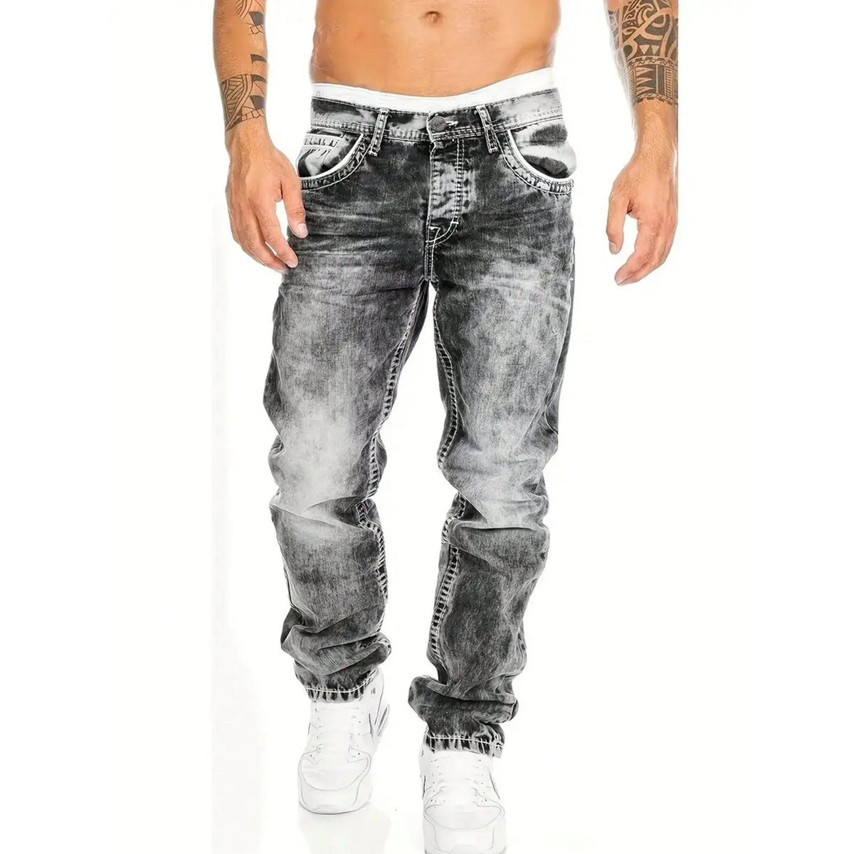 Herenjeans met rechte pijpen en vintage wassing