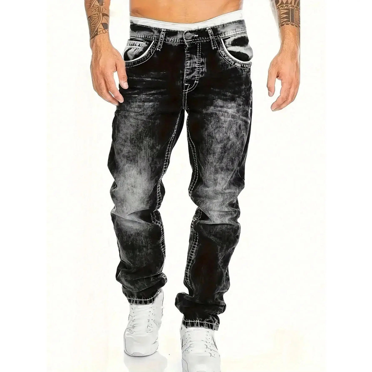 Herenjeans met rechte pijpen en vintage wassing