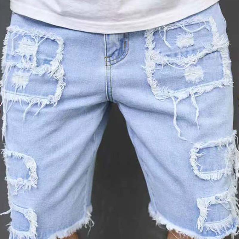 Gescheurde denim herenshorts met gerafelde details