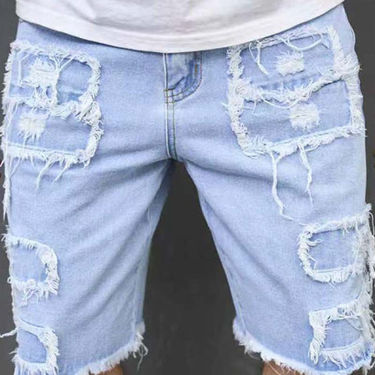 Gescheurde denim herenshorts met gerafelde details