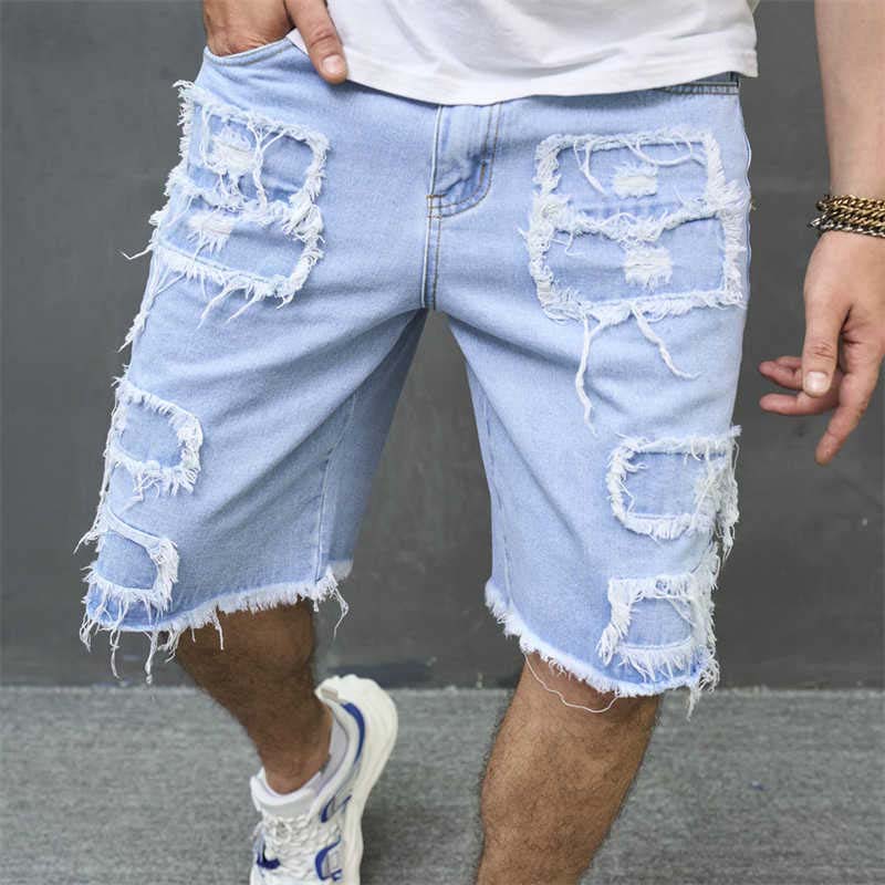 Gescheurde denim herenshorts met gerafelde details