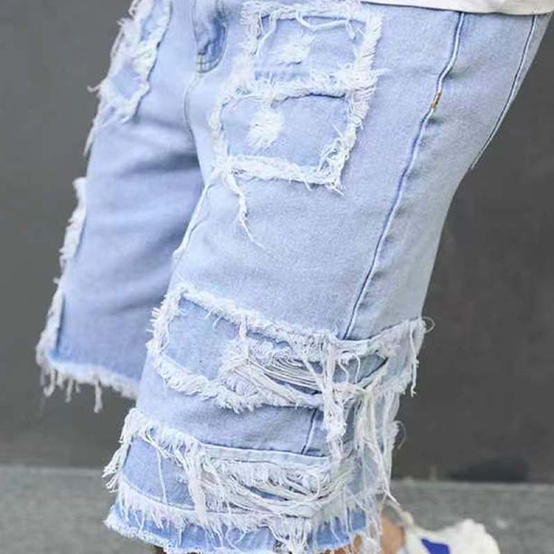 Gescheurde denim herenshorts met gerafelde details