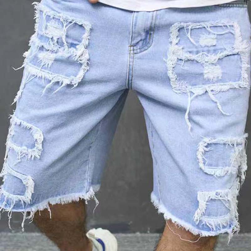 Gescheurde denim herenshorts met gerafelde details