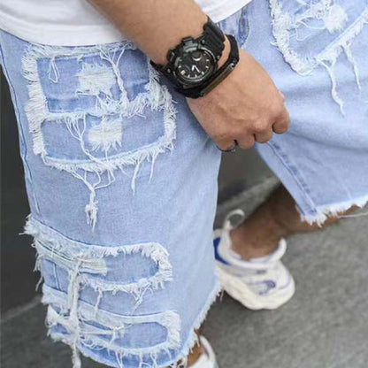 Gescheurde denim herenshorts met gerafelde details