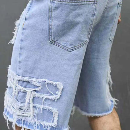 Gescheurde denim herenshorts met gerafelde details