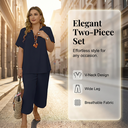 Dames casual tweedelige set met korte mouwen en wijde broek