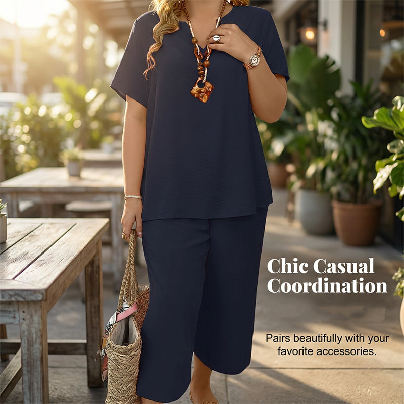 Dames casual tweedelige set met korte mouwen en wijde broek