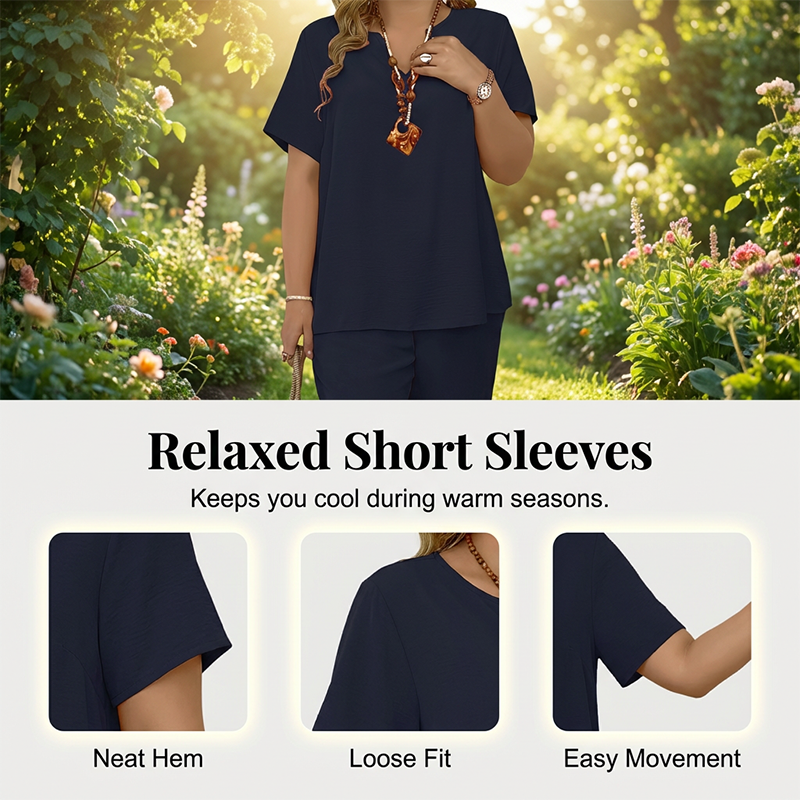 Dames casual tweedelige set met korte mouwen en wijde broek