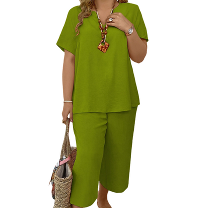 Dames casual tweedelige set met korte mouwen en wijde broek