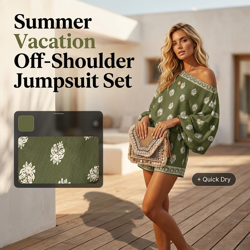 Bohemian dames jumpsuitset met schoudervrije top