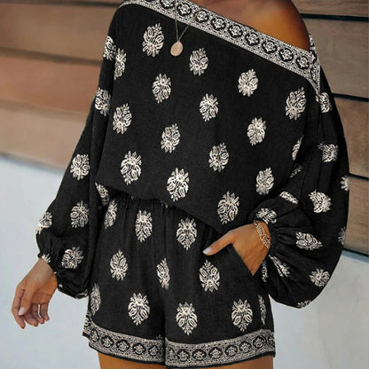 Bohemian dames jumpsuitset met schoudervrije top