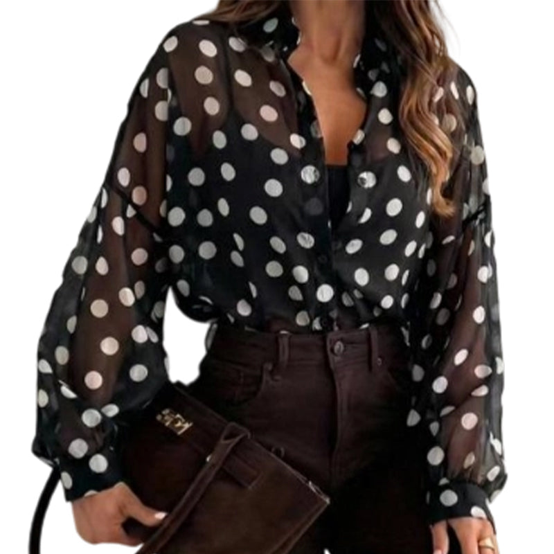 Damesblouse met stippen en knoopsluiting | LF10334206HEIS